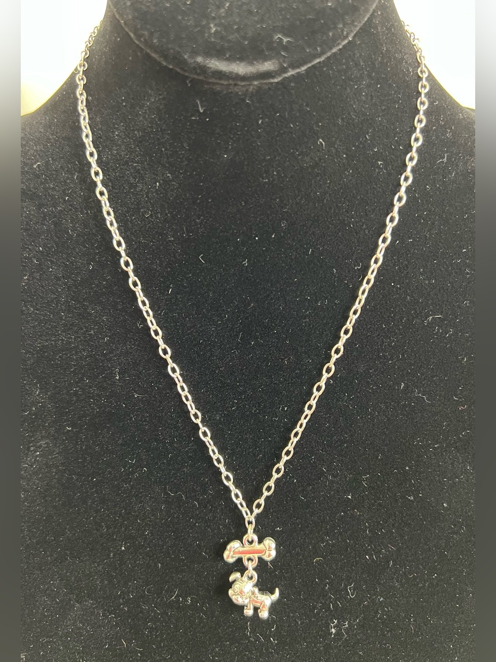 Brand New-Sterling Silver Puppy/Bone Necklace